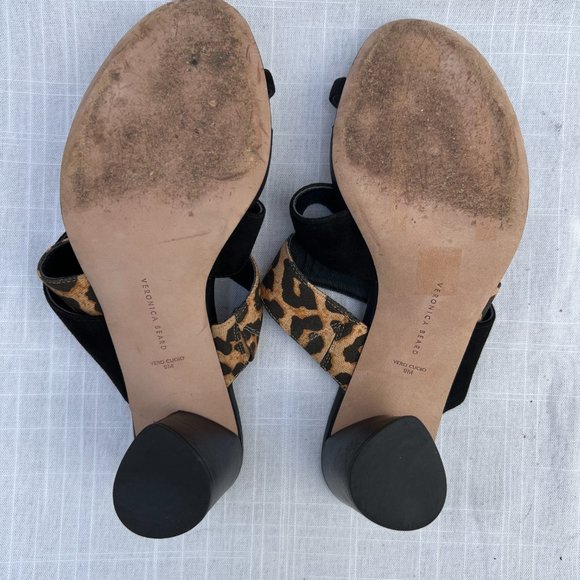 Veronica Beard Leopard print Slip On Toe Ring Slide Suede Sandal Tan & Black 9M - Picture 8 of 8